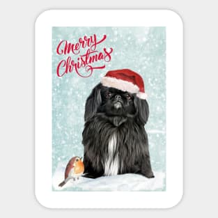 Blacl Pekingese Merry Christmas Santa Dog Sticker